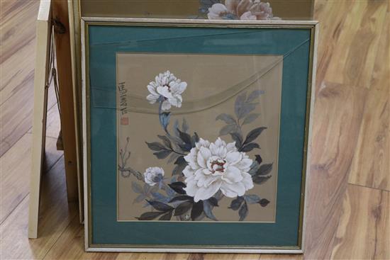 Chinese School, 3 watercolours on paper, flower studies, largest 63 x 51cm
